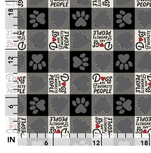 Dogs are my favorite people fabric, with hearts and paw prints in a plaid pattern