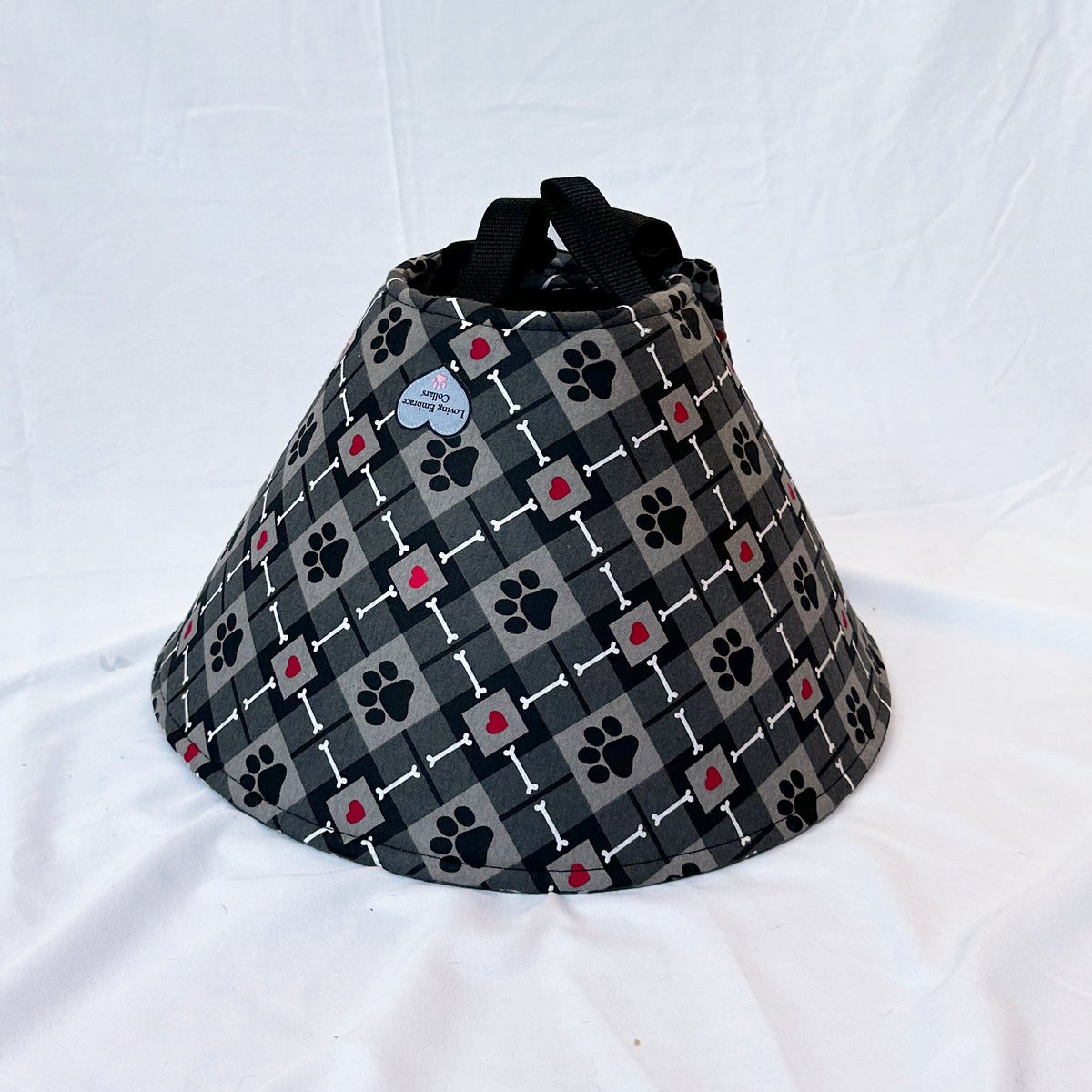 Soft Dog cone in argyle flannel fabric.