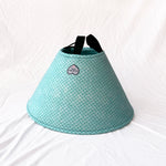 Soft Dog cone in aqua polka dot flannel fabric.