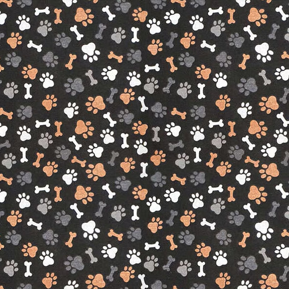 Flannel fabric featuring bones and paw prints for soft dog cone